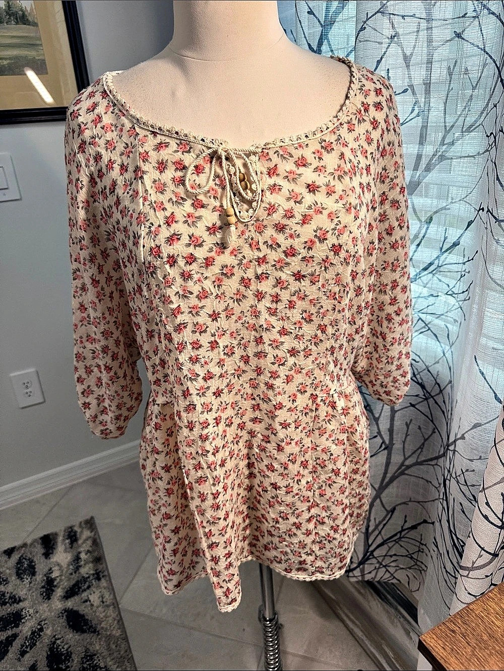 Cynthia Rowley Floral Romper in Cream & Red Size Large